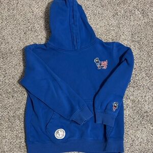 Goat Kids Blue Hoodie with Embroidered Patches- gently used